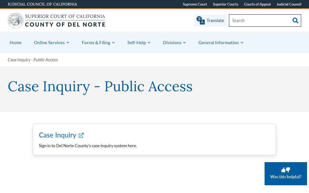 Del Norte Case Inquiry for Del Norte County felony records