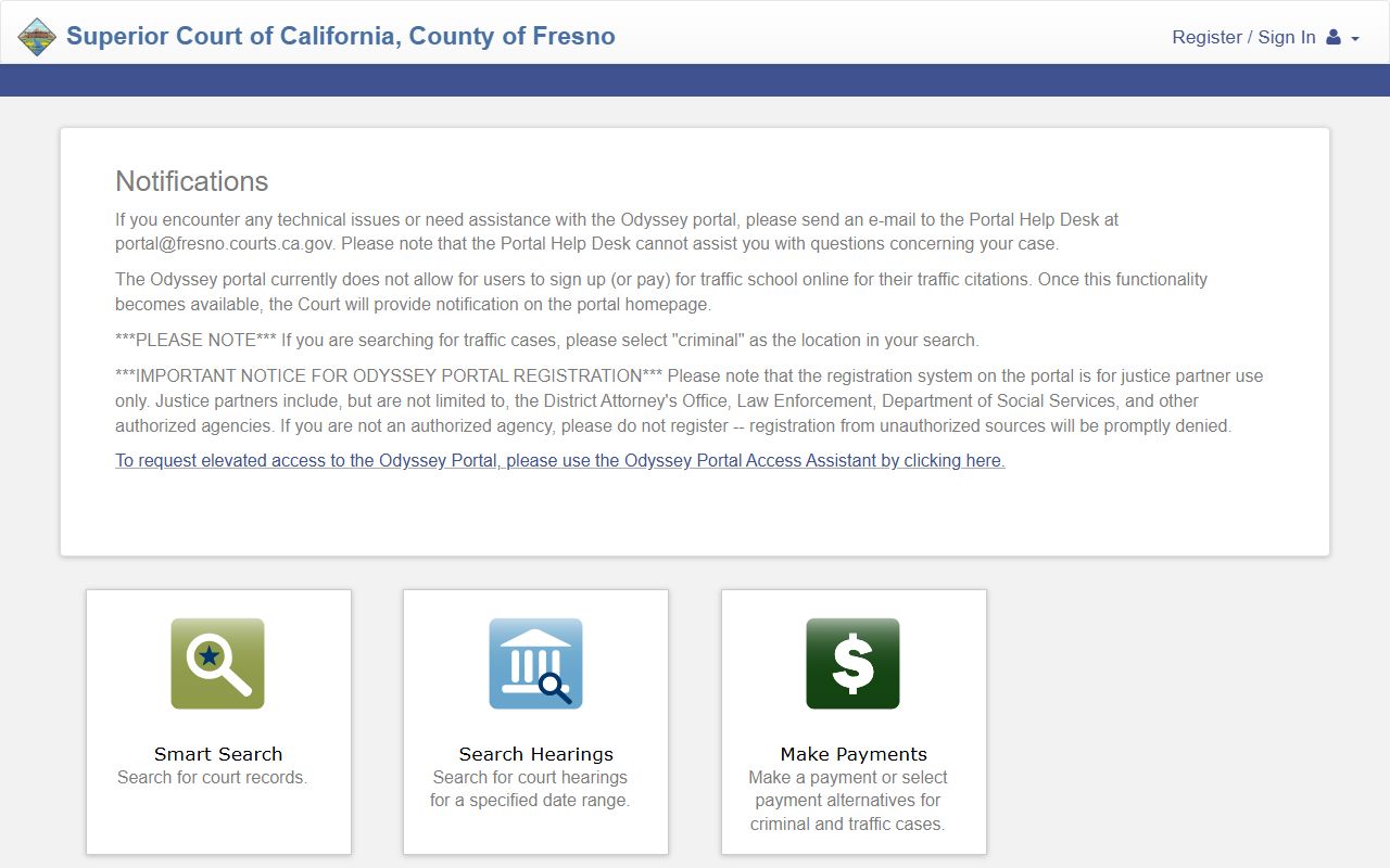Fresno County Odyssey Portal for Fresno County felony records