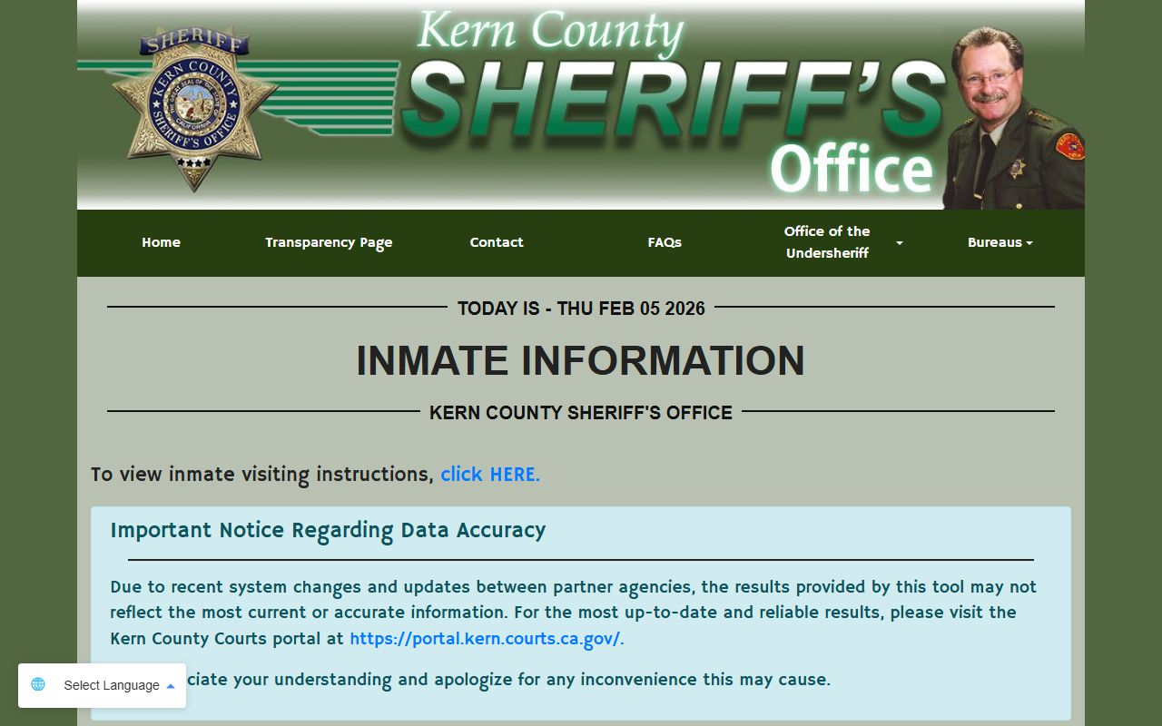 Kern County Sheriff inmate information for Kern County felony records