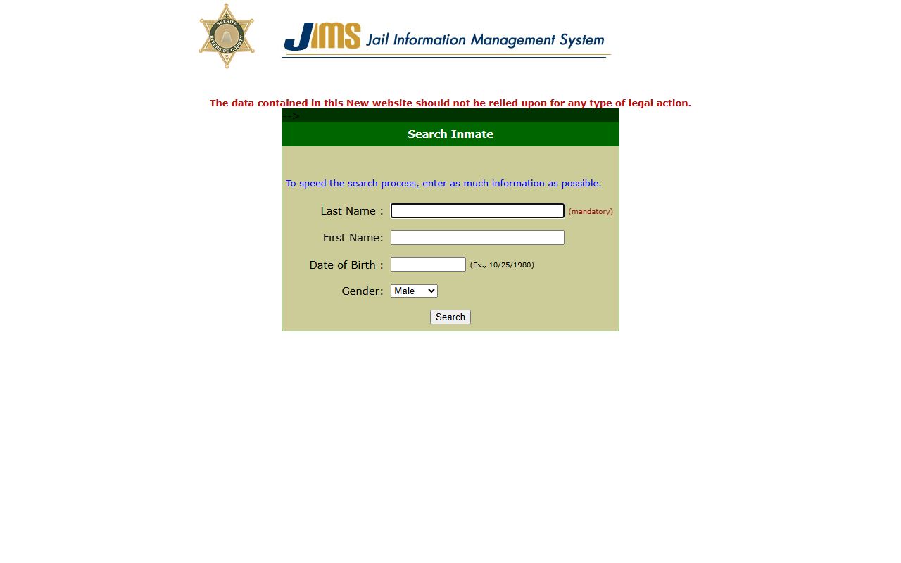 Riverside County Sheriff inmate locator for Riverside County felony records