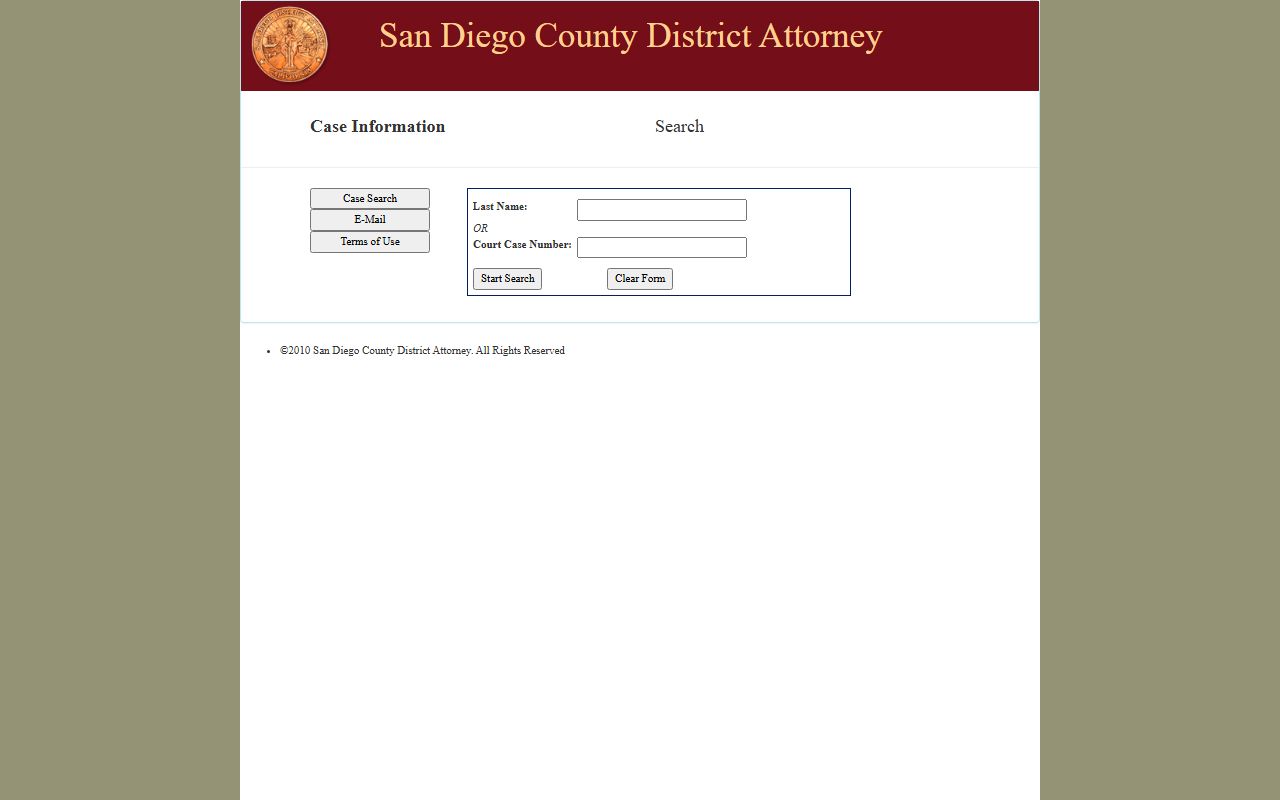 San Diego District Attorney case information portal for San Diego County felony records