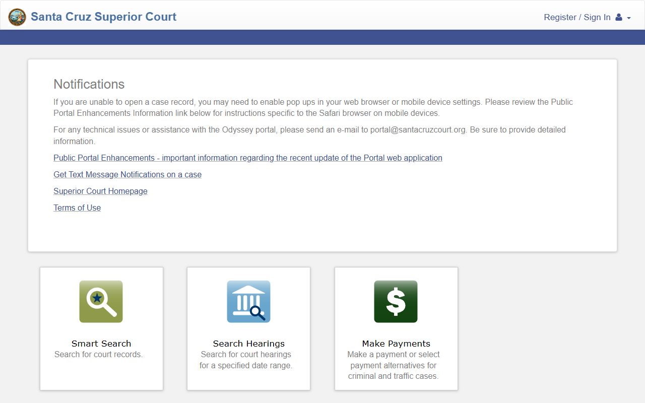 Santa Cruz Court Portal for Santa Cruz County felony records