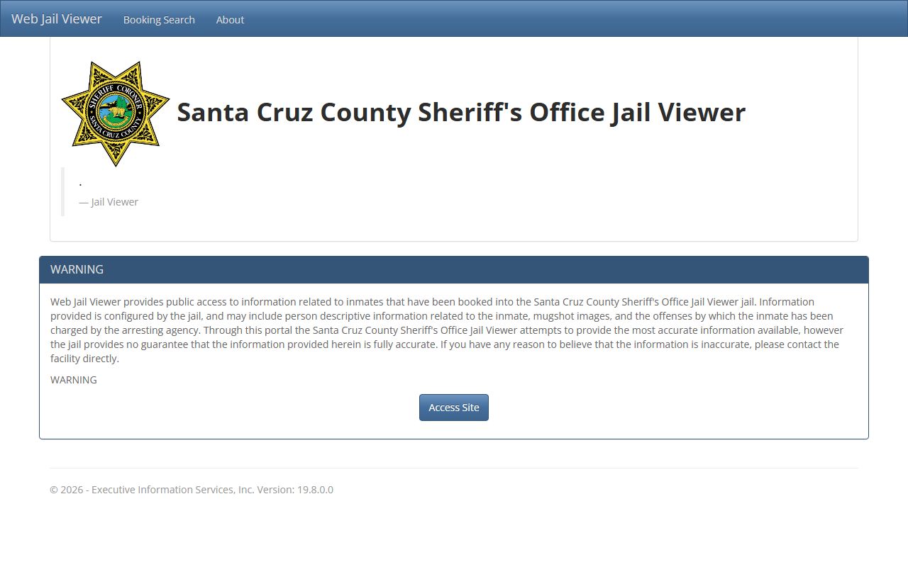 Santa Cruz Sheriff Jail Viewer for Santa Cruz County felony records