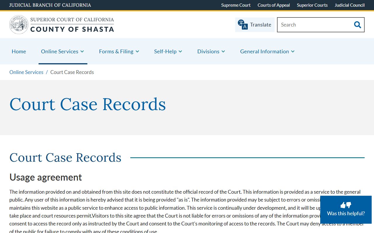 Shasta Case Records for Shasta County felony records