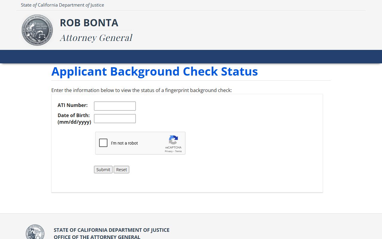 California DOJ applicant background check status lookup portal